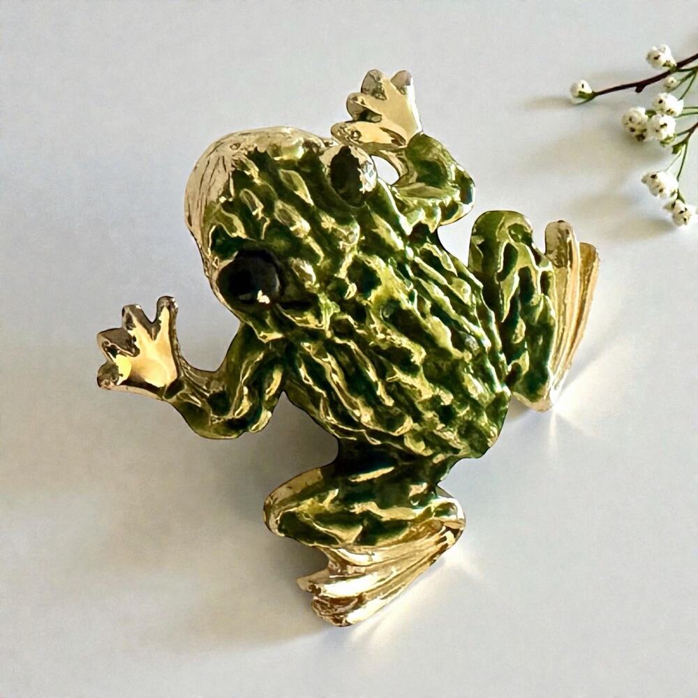 VINTAGE FROG BROOCH Pin Green Gold Tone FAST SHIP 3219-22